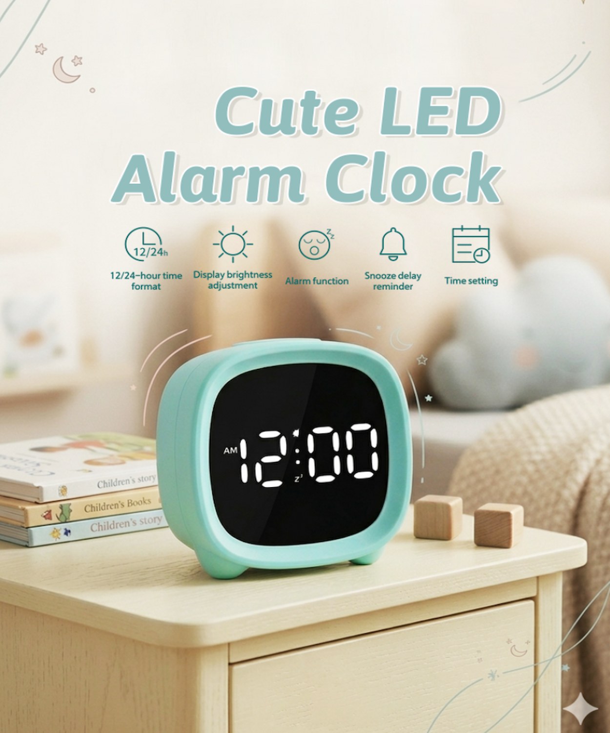 かわいい四角い丸型LED目覚まし時計