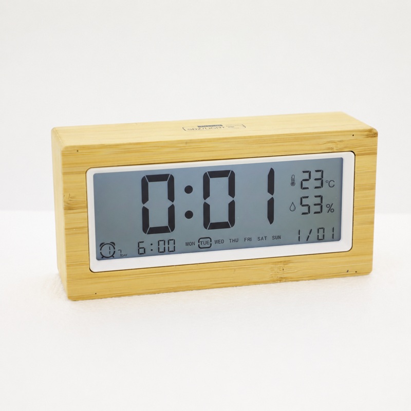 Bamboo LCD Digital Alarm Clock With Temperature