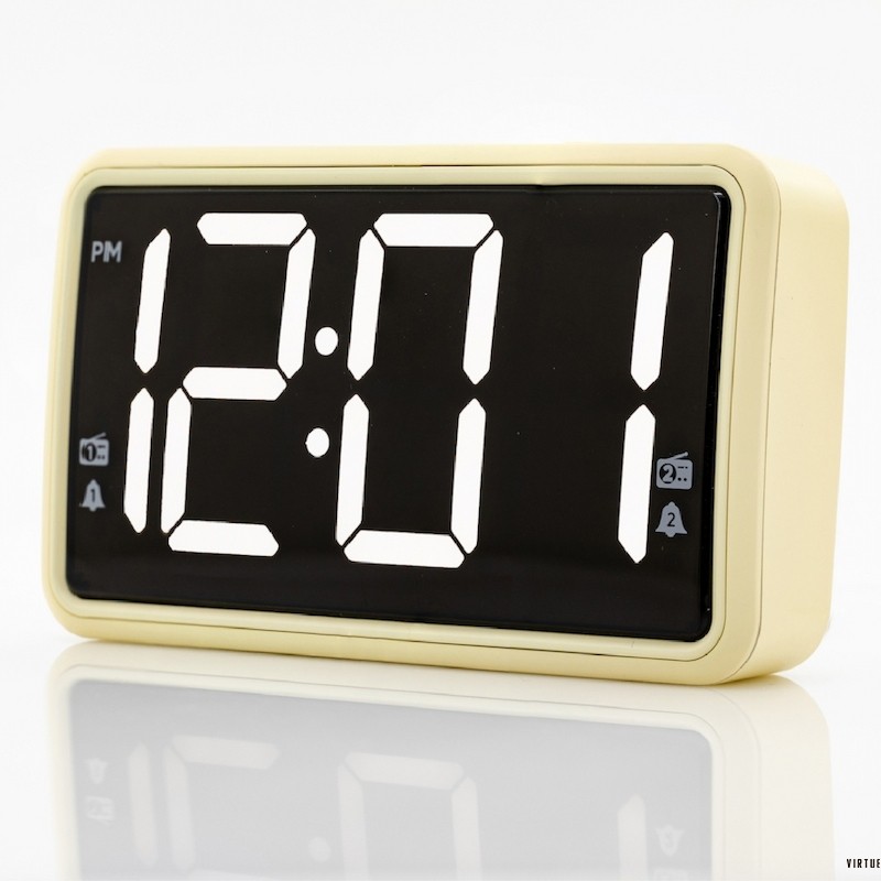 Cream LED Digital Alarm Clock, Multifunctional Desk Clock FM Radio Snooze Function For Bedroom Dorm Office