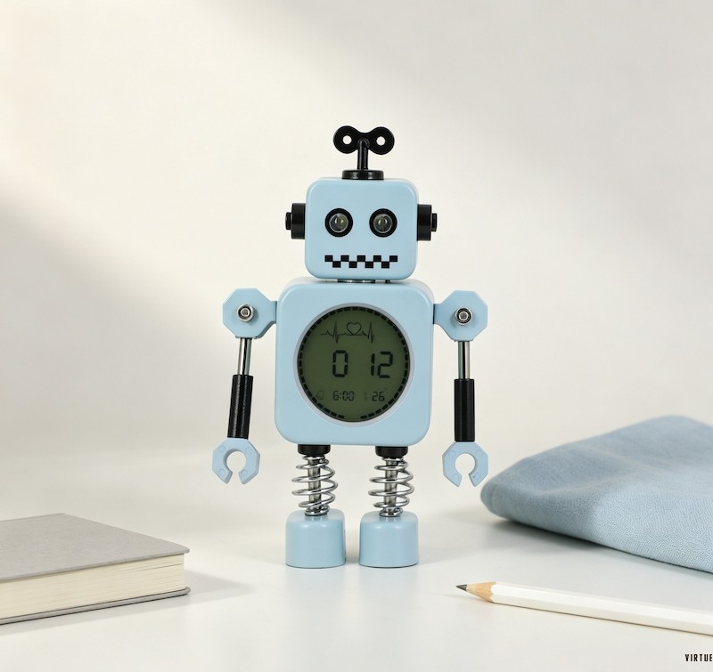 可動関節付き金属製ロボット型デジタル目覚まし時計 - Virtue