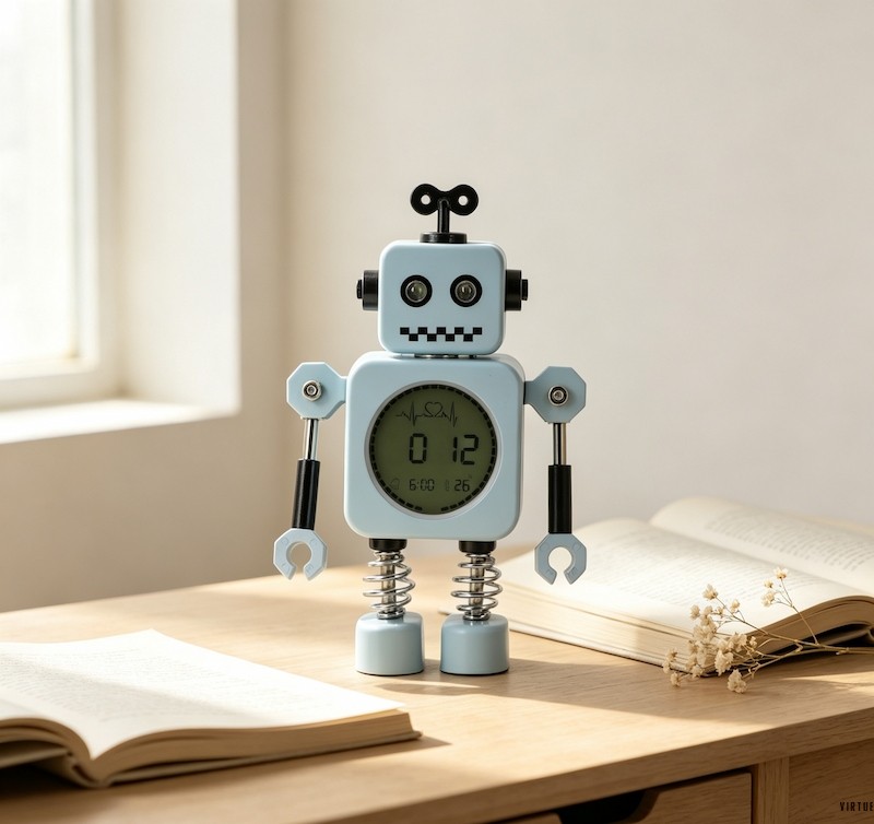 可動関節付き金属製ロボット型デジタル目覚まし時計 - Virtue